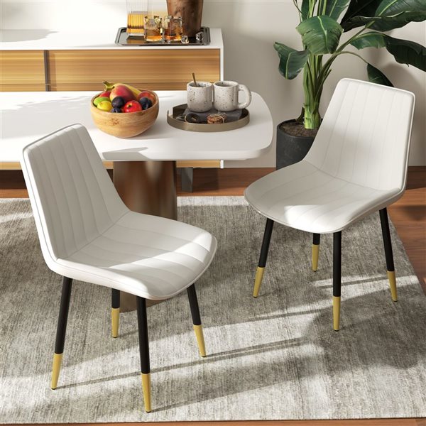 HomCom Set of 2 Cream PU Leather Upholstered Dining Chairs