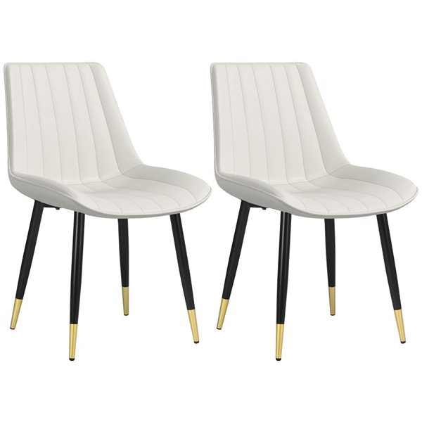 HomCom Set of 2 Cream PU Leather Upholstered Dining Chairs