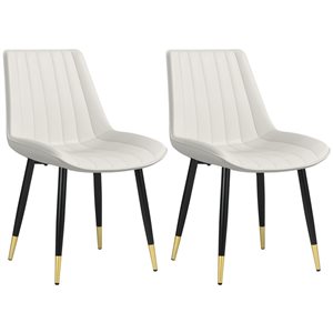 HomCom Set of 2 Cream PU Leather Upholstered Dining Chairs