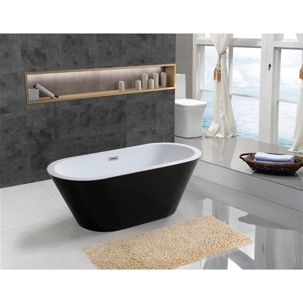 Bouticcelli OLIVIA Freestanding Bathtub Center Drain Black 63 x 28 1/3-in