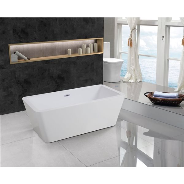 Bouticcelli ARKOS Freestanding Bathtub Center Drain White 67 x 32-in