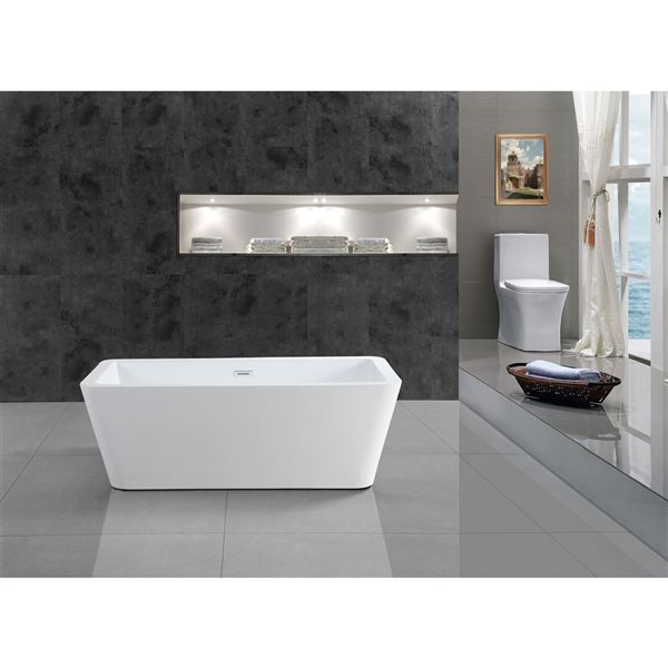 Bouticcelli ARKOS Freestanding Bathtub Center Drain White 67 x 32-in