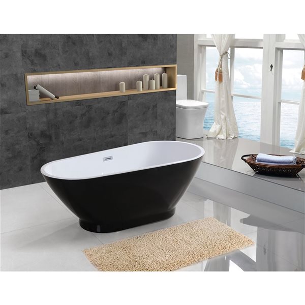 Bain autoportant MOON de Bouticcelli drain au centre noir 67 x 32 po