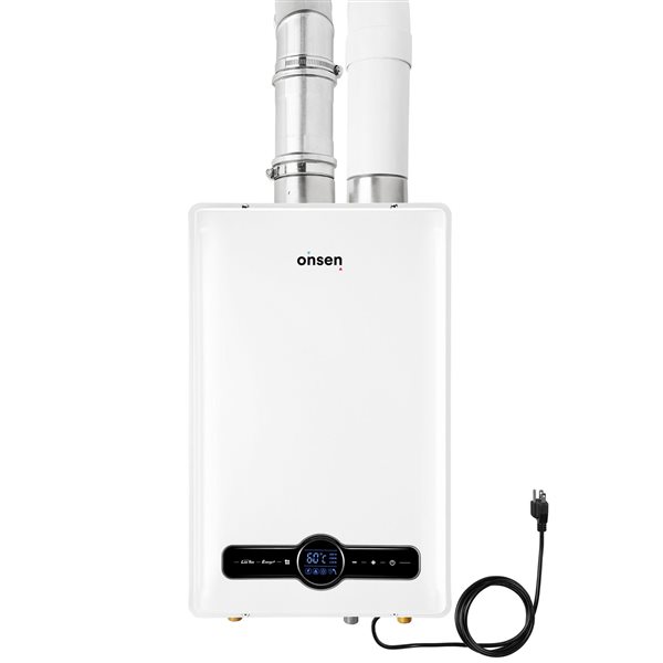 Chauffe-eau résidentiel au gaz naturel sans réservoir Onsen 26L (incl. kit de ventilation complet 3 po), 6.9 GPM 180K BTU