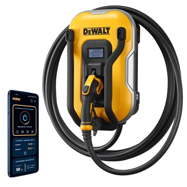 Borne de recharge de véhicules électriques DEWALT niveau 2 40 A 240 V 25 pi de câble, commande par application Wi-Fi