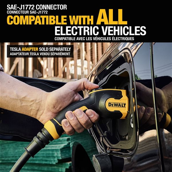 Borne de recharge portable DEWALT de véhicules électriques niveau 2 câble 25 pi 16 A 120-240 V adaptateur 5-15 NEMA 6-20