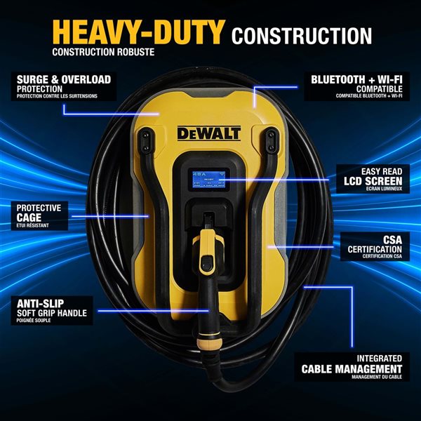 DEWALT 40 Amps 240 V 25-ft Cable Electric Vehicle Level 2 Outdoor Charger - Wi-Fi App Control and NEMA 14-50 Plug