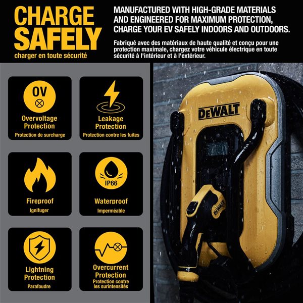 DEWALT 40 Amps 240 V 25-ft Cable Electric Vehicle Level 2 Outdoor Charger - Wi-Fi App Control and NEMA 14-50 Plug