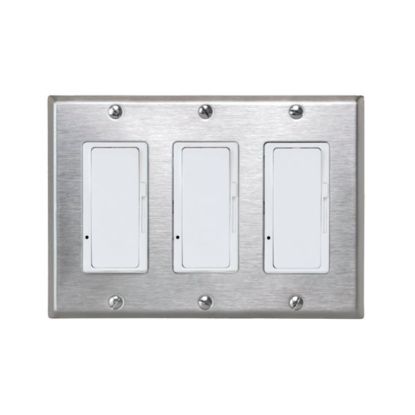 Eurofase Heating 3 Heater On/Off Paddle Switches and Stainless Steel 3-Gang Wall Plate