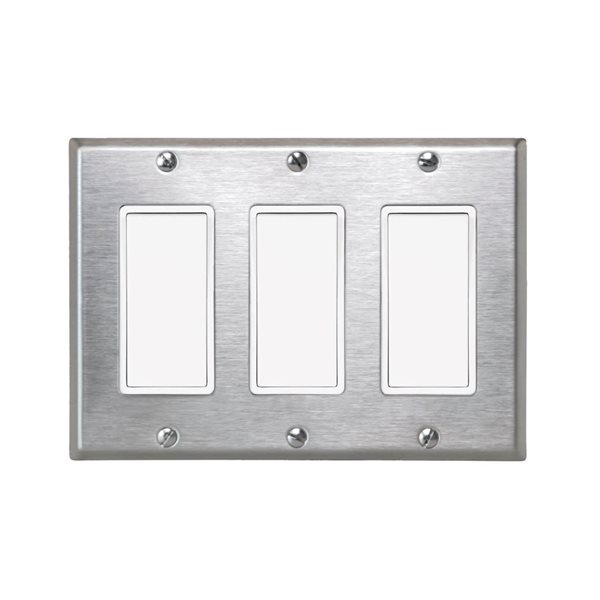 Eurofase Heating 3 Heater On/Off Paddle Switches and Stainless Steel 3-Gang Wall Plate