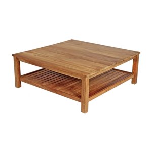 ARB Teak & Specialties Jay 40-in Teak Square Coffee Table with Shelf