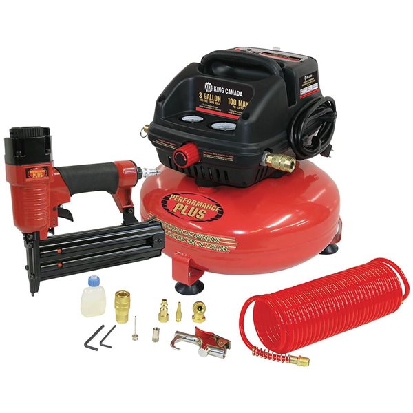 King Canada 3 US Gallon Oil-Free Air Compressor and Brad Nailer Combo Kit