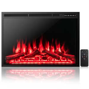 Costway 1500W 37-in Electric Fireplace Insert Heater with Log Flame Effect and Remote Control