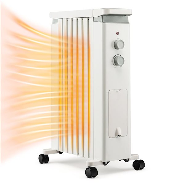 Costway 1500W White Oil Filled Radiator Heater Electric Space Heater with Heat Settings