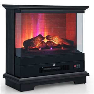 Costway 27-in Black Freestanding Electric Fireplace Heater with 3-Level Flame and Thermostat