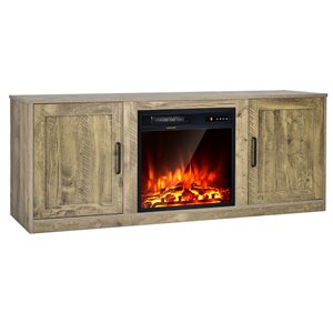 Costway 58-in TV Stand Entertainment Console with 18-in Electric Fireplace - Natural