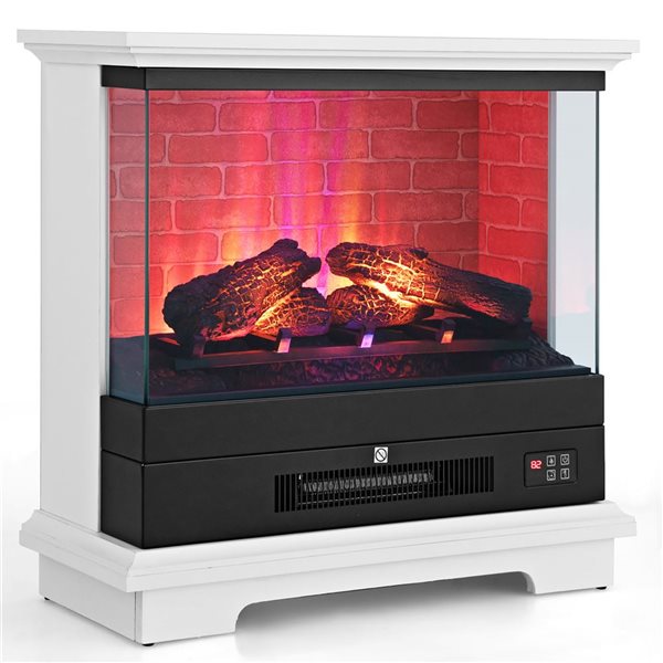 Costway 27-in White Freestanding Electric Fireplace Heater with 3-Level Flame and Thermostat