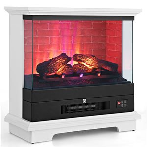 Costway 27-in White Freestanding Electric Fireplace Heater with 3-Level Flame and Thermostat