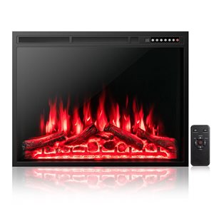 Costway 1500W 34-in Electric Fireplace Insert Heater with Log Flame Effect and Remote Control