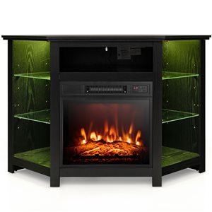 Costway Black Corner TV Stand with 18-in Electric Fireplace for 50-in TVs max.