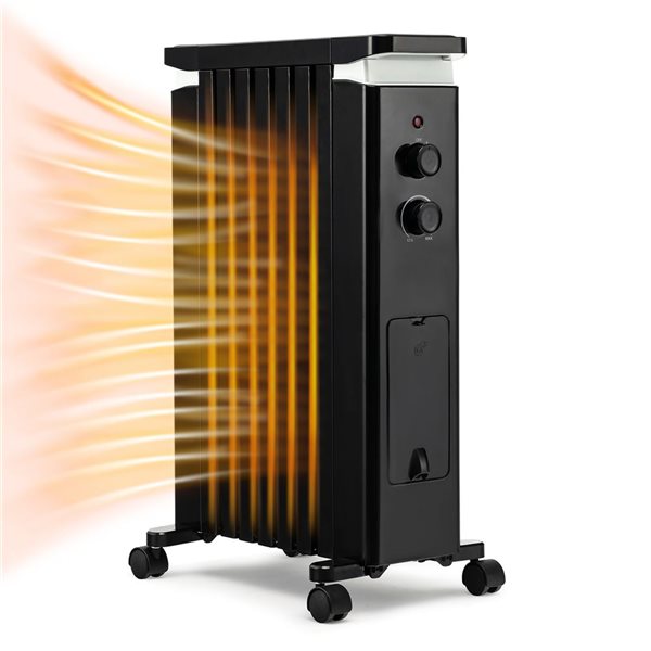 Costway 1500W Oil Filled Black Electric Radiator Heater with Heat Settings