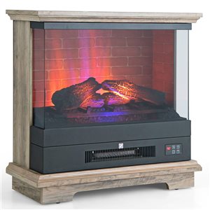 Costway 27-in Natural Wood Freestanding Electric Fireplace Heater with 3-Level Flame and Thermostat