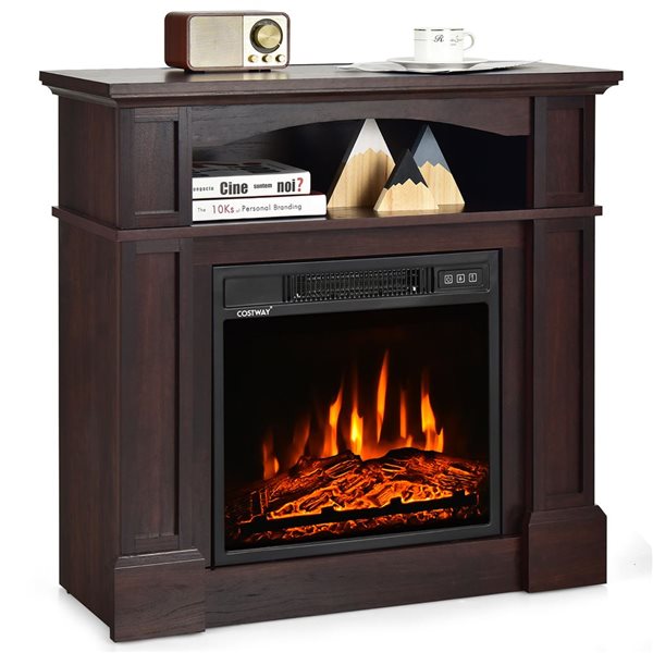 Costway 1400W 32-in Electric Fireplace Mantel and TV Stand with Shelf - Dark Wood