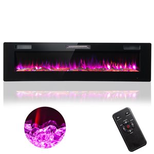 Costway 68-in Ultra-Thin Electric Wall-Mounted Recessed Fireplace Heater with Decorative Crystals and Logs