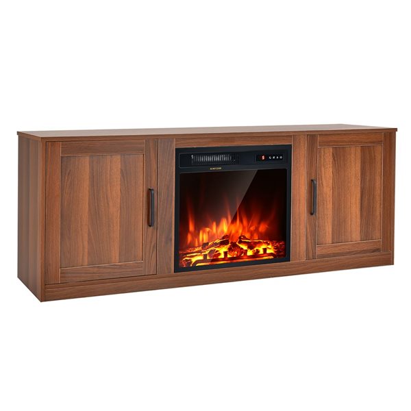 Costway 58-in TV Stand Entertainment Console with 18-in Electric Fireplace - Coffee