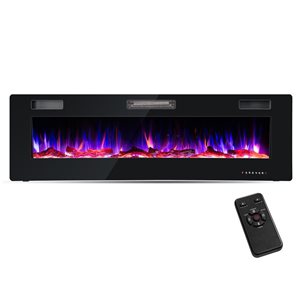 Costway 60-in Ultra-Thin Rectangle Electric Wall-Mounted Recessed Fireplace with Log and Crystals