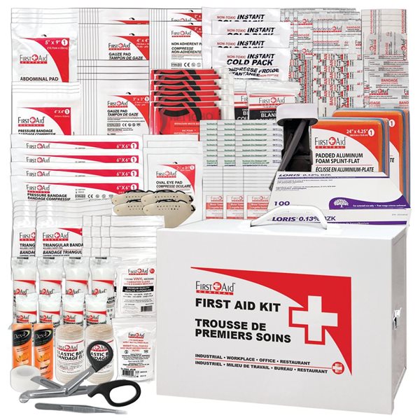 Trousse intermédiaire de premiers soins First Aid Central CSA classe 3 grand format dans un boîtier métallique