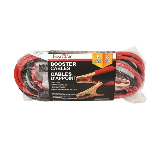 First Aid Central  8G/8 ft Booster Cables with colour wrap around