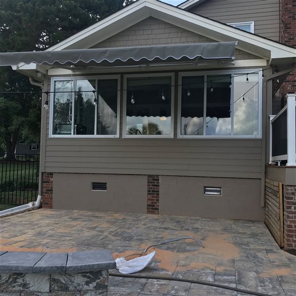 ALEKO Motorized Black Frame Retractable Home Patio Canopy Awning 16'x10' Grey