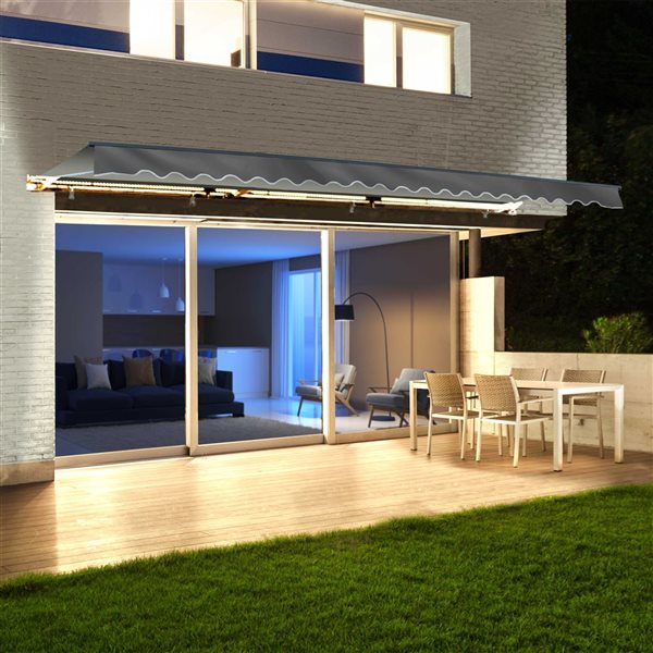 ALEKO Motorized LED Half Cassette Retractable Awning 20 X 10 Feet, Grey