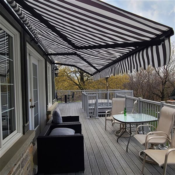 ALEKO Black Frame Retractable Home Patio Canopy Awning 10 x 8 Feet , Grey/White