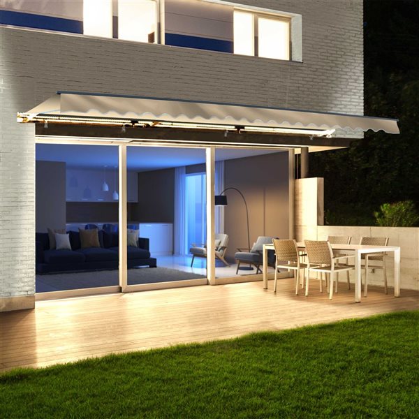 ALEKO Motorized LED Half Cassette Retractable Awning 12 X 10 Feet, Ivory