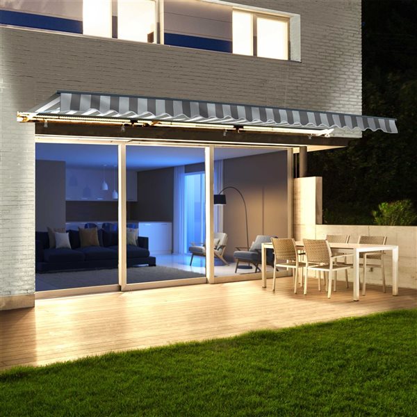 ALEKO Motorized LED Half Cassette Retractable Awning 16 X 10 Feet, Grey/White