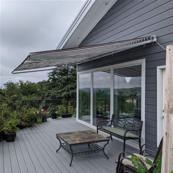 ALEKO 13 X 10 Feet Retractable Home Patio Canopy Awning, Grey and White Striped