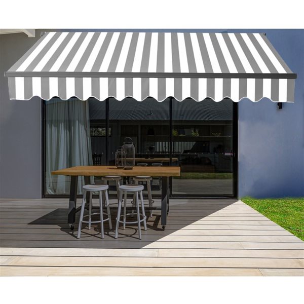 ALEKO Black Frame  Motorized Retractable Patio Canopy Awning 16'x10' Grey/White