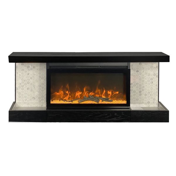 ActiveFlame Home Décor Series Fireplace Floating Mantel Shelf with Lighting and Hexagon Tile