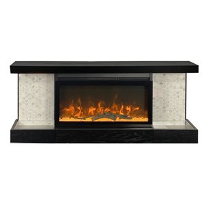 ActiveFlame Home Décor Series Fireplace Floating Mantel Shelf with Lighting and Hexagon Tile