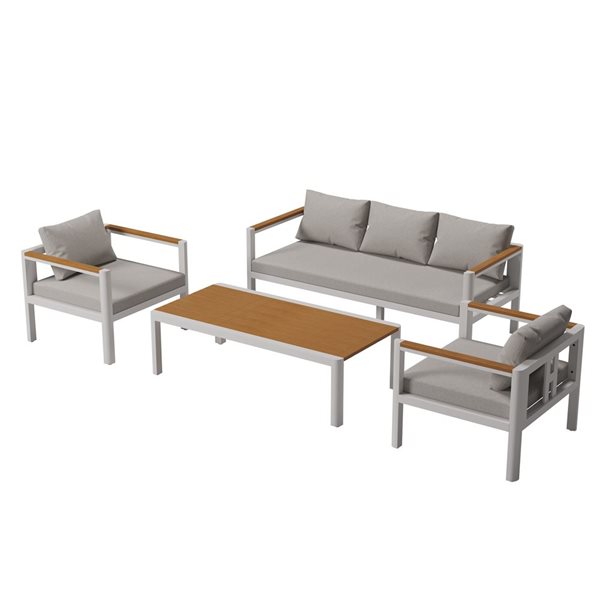 Velago Cannes 4-Piece White Aluminum Outdoor Conversation Set - Beige Cushions Included