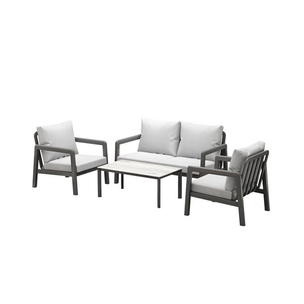 Velago Boston 4-Piece Grey Aluminum Outdoor Conversation Set - Cushions Included