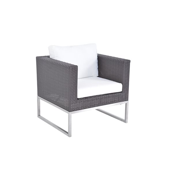 Velago Capriasca 5-Piece Grey PE Wicker Outdoor Patio Conversation Set - Stainless Steel Frame with Off-White Cushions