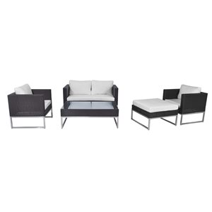 Velago Capriasca 5-Piece Grey PE Wicker Outdoor Patio Conversation Set - Stainless Steel Frame with Off-White Cushions