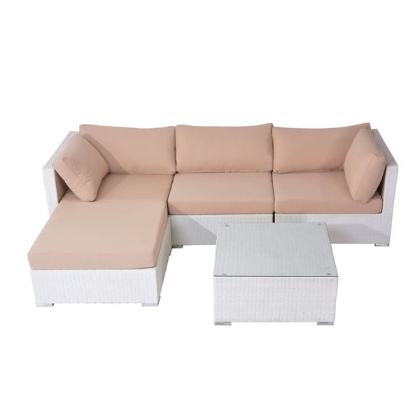 Mobilier d'extérieur modulaire Savosa de Velago, osier de polyéthylène 5 pièces, coussins beige inclus