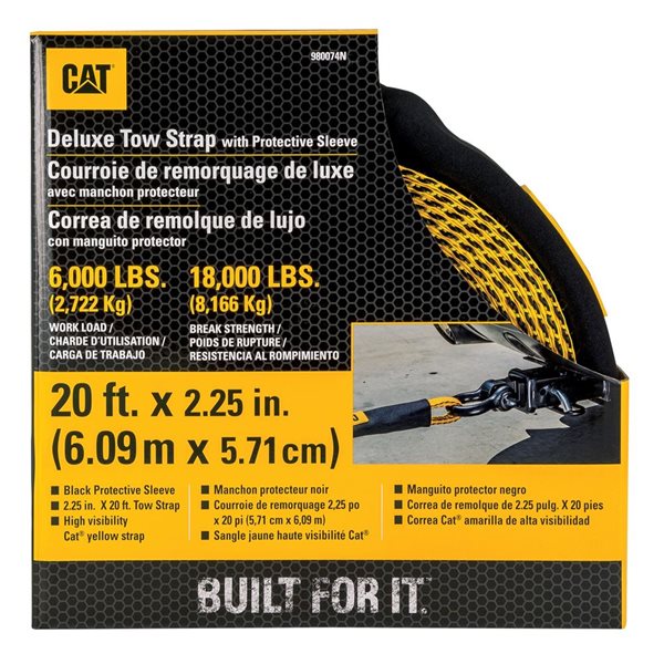 Sangle à cliquet de luxe CAT 2 1/4 po x 20 pi, capacité de service de 6000/18 000 lb