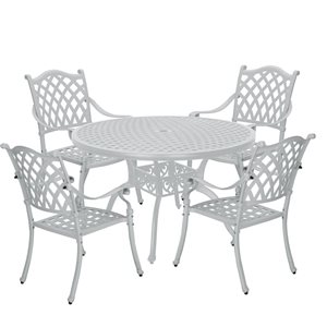 Clihome 5-Piece White Aluminum Round Diamond Pattern Table Patio Dining Set - Diamond Pattern Chairs