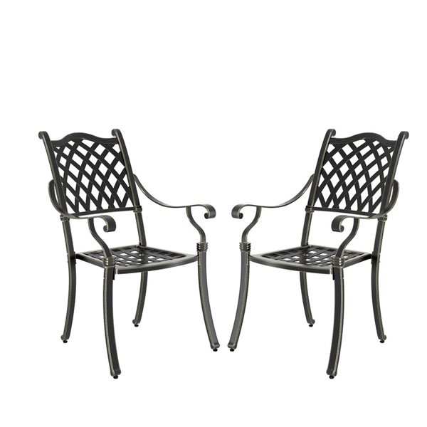 Clihome Black Cast Aluminum Diamond Pattern Patio Dining Chair 25 x 27 x 36-in