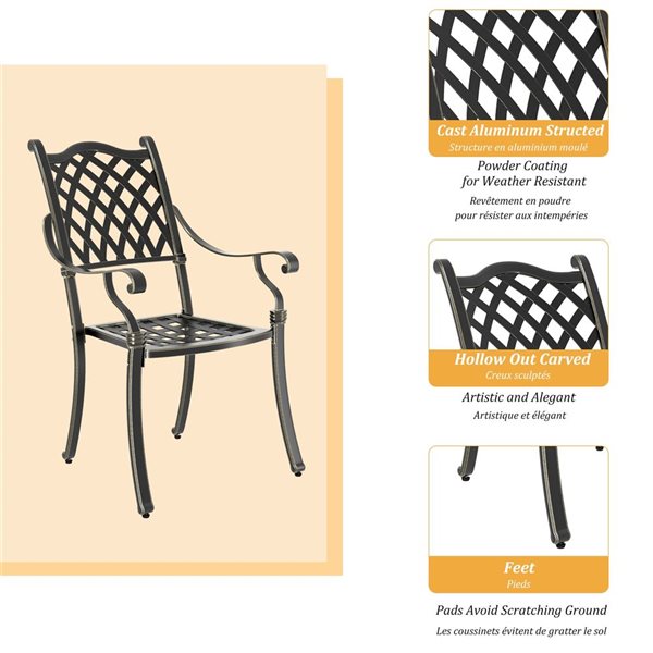 Clihome Black Cast Aluminum Diamond Pattern Patio Dining Chair 25 x 27 x 36-in